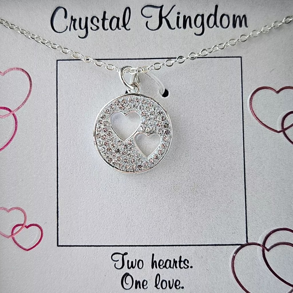 Crystal Kingdom Necklace Two Hearts One Love Silver Tone Pendant W/ Box $59